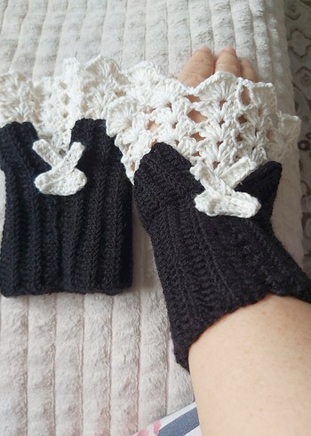 Dantel Detaylı Örgü Siyah Kadın Eldiven - Görsel 2