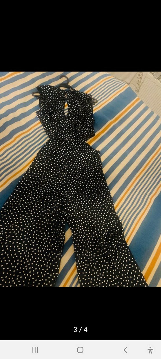 Kadın Siyah Puantiyeli Kemerli Uzun Tulum - Görsel 3