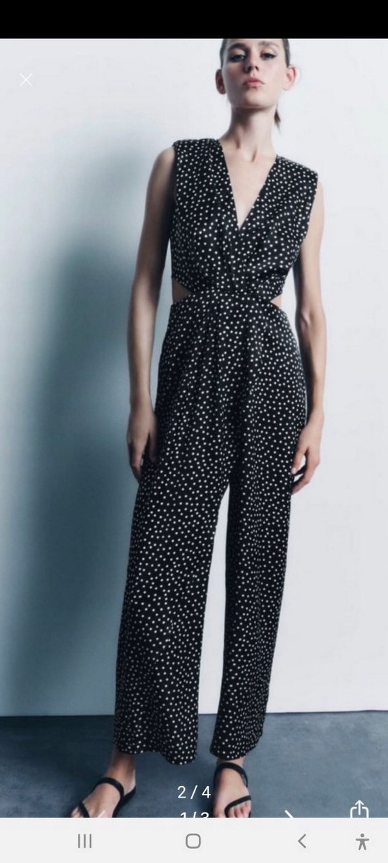 Kadın Siyah Puantiyeli Kemerli Uzun Tulum - Görsel 2