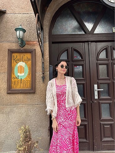 Midi kare yaka zebra desen pembe elbise