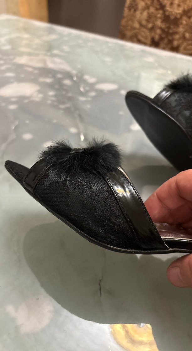 Siyah Kürklü Yüksek Topuklu Kadın Terlik - Görsel 4