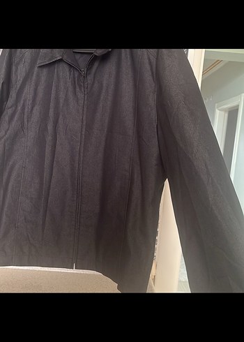 Siyah Keten Fermuarlı bayan midi ceket - Görsel 2