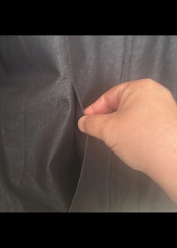 Siyah Keten Fermuarlı bayan midi ceket - Görsel 3