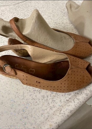 Bej Süet Kadın Dolgu Topuklu Sandalet - Görsel 4