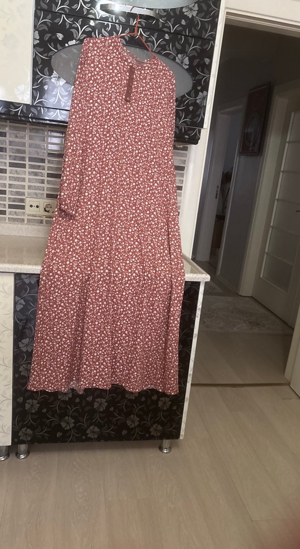 Kahverengi Uzun Kollu Piliseli Bohem Elbise - Görsel 2