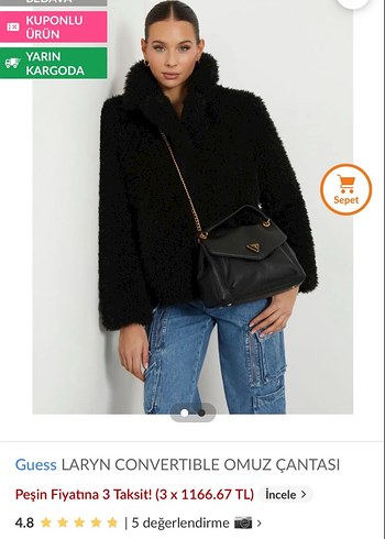 Guess Zincir Detaylı Siyah Guess Deri Kadın Çanta