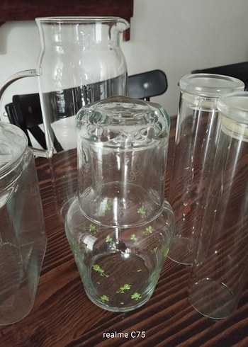 Beyaz ve Şeffaf Cam Sürahi ve Kavanoz Seti - Görsel 3