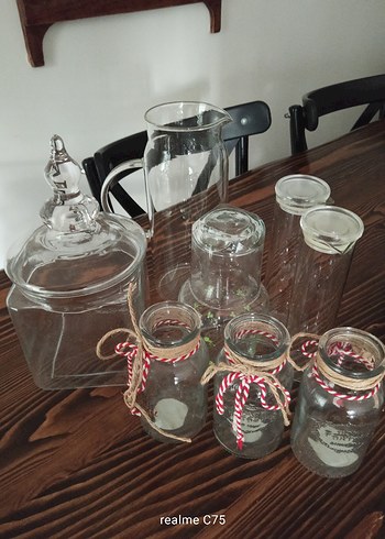 Beyaz ve Şeffaf Cam Sürahi ve Kavanoz Seti - Görsel 8