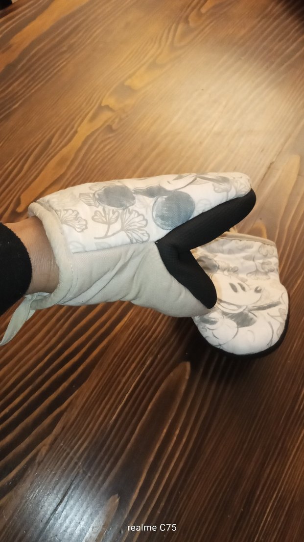 Nakışlı Beyaz Gri Fırın Eldiveni - Görsel 5