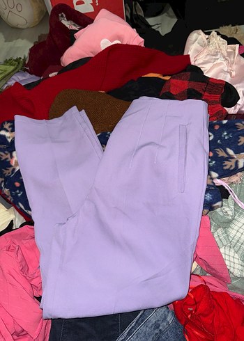 Pastel Mor Kadın Kumaş Pantolon - Görsel 2