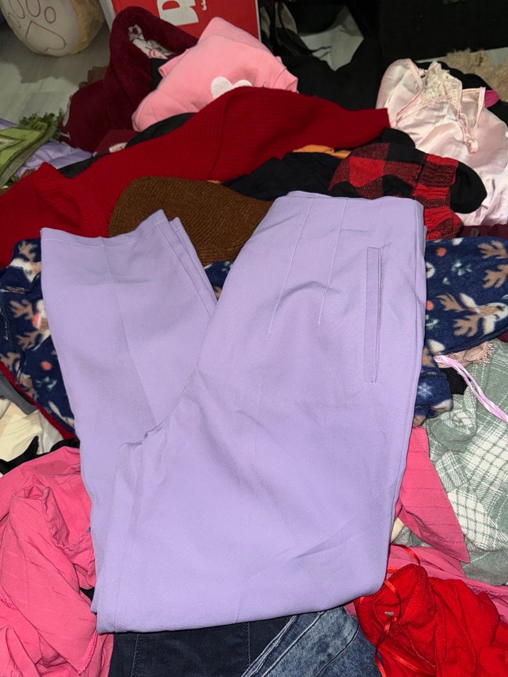 Pastel Mor Kadın Kumaş Pantolon - Görsel 2