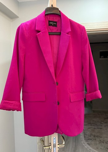 Düğmeli Pembe Midi Kadın Blazer Ceket