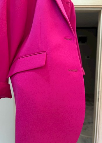 40 Beden Düğmeli Pembe Midi Kadın Blazer Ceket