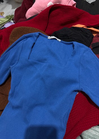 Mavi Uzun Kollu Triko Kadın Kazak - Görsel 2