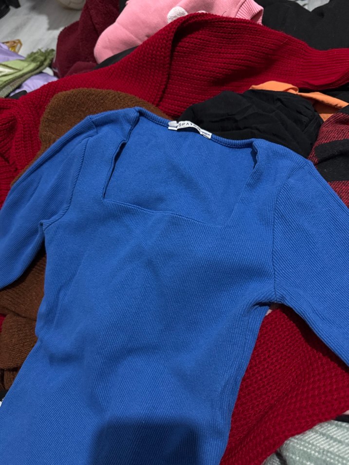 Mavi Uzun Kollu Triko Kadın Kazak - Görsel 2