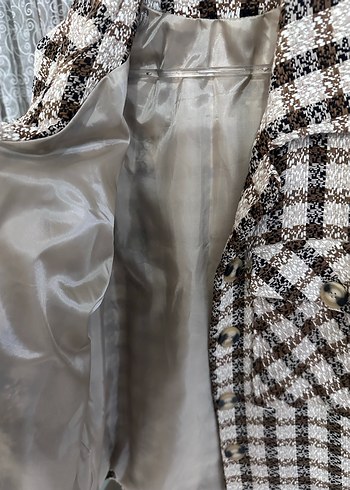 Düğmeli Kahverengi Kareli Midi Kadın ceket - Görsel 3