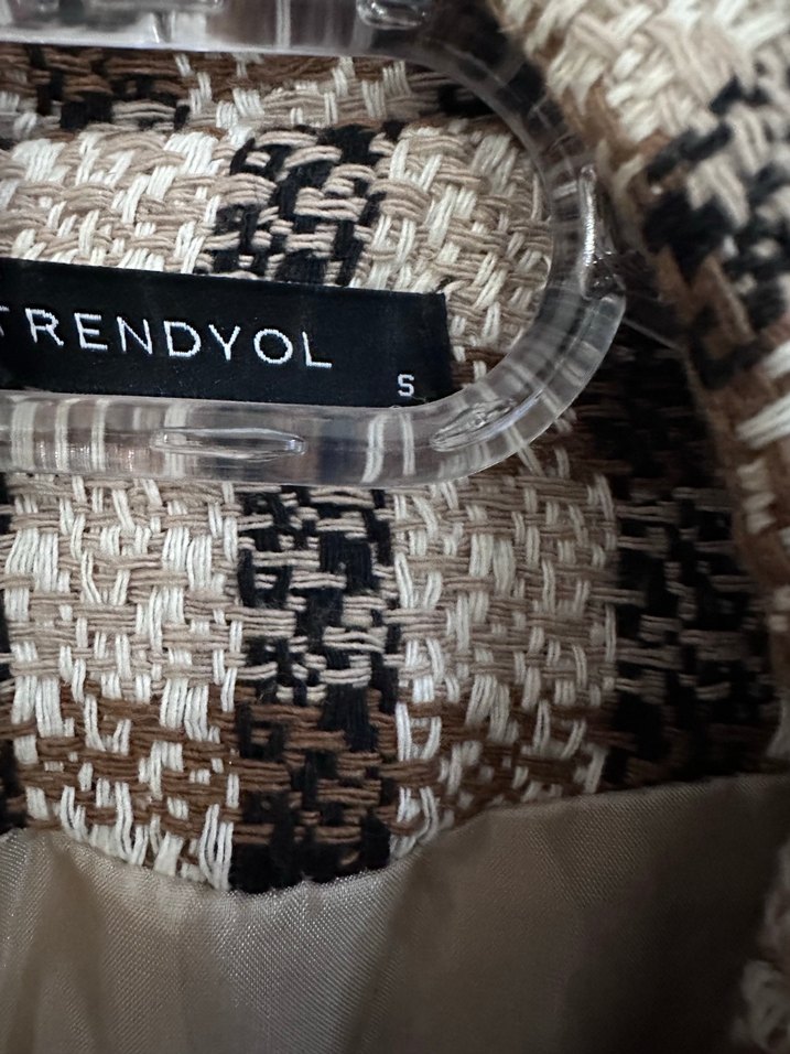 Düğmeli Kahverengi Kareli Midi Kadın ceket - Görsel 4