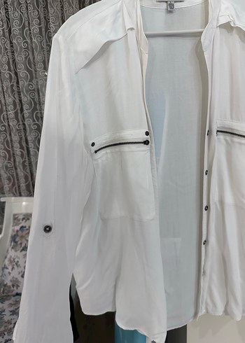 Kadın Beyaz Pamuklu Uzun Kollu Gömlek - Görsel 3