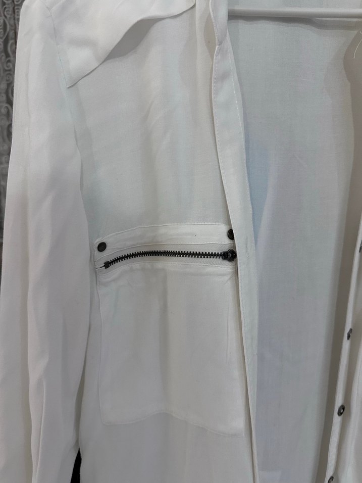 Kadın Beyaz Pamuklu Uzun Kollu Gömlek - Görsel 2