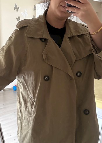 Düğmeli Bej Midi Keten Kadın Trençkot - Görsel 3