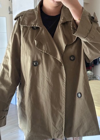Düğmeli Bej Midi Keten Kadın Trençkot - Görsel 7