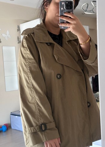 Düğmeli Bej Midi Keten Kadın Trençkot - Görsel 5