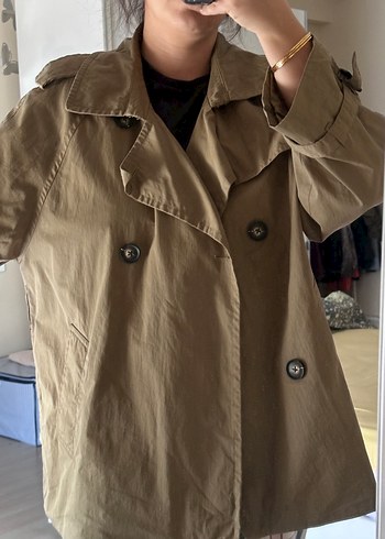 Düğmeli Bej Midi Keten Kadın Trençkot - Görsel 4