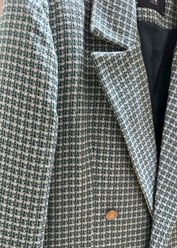 Düğmeli Gri Kareli Midi Kadın Blazer - Görsel 2