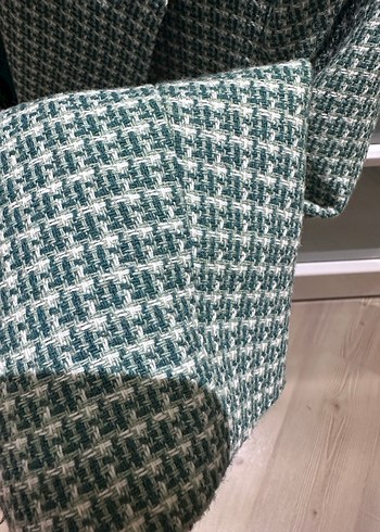 Düğmeli Gri Kareli Midi Kadın Blazer - Görsel 5