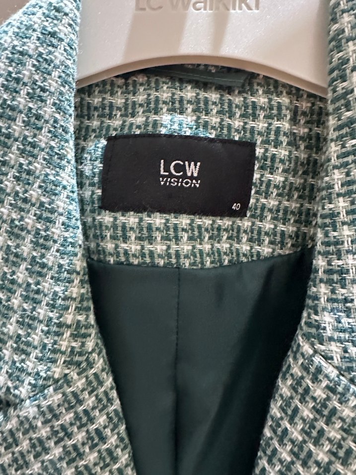 Düğmeli Gri Kareli Midi Kadın Blazer - Görsel 3