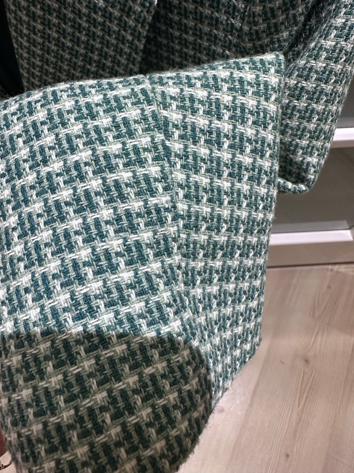 Düğmeli Gri Kareli Midi Kadın Blazer - Görsel 5