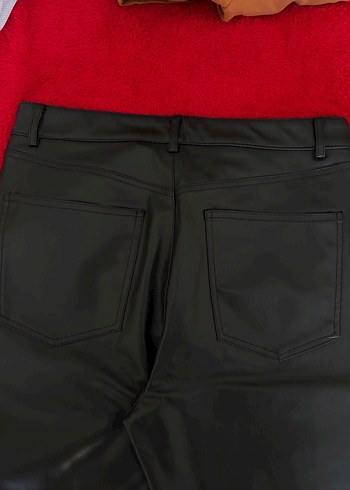 Kadın Siyah Deri boru paça pantolon - Görsel 5