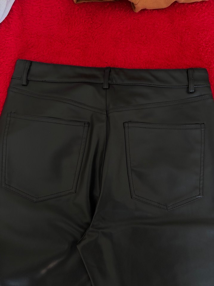 Kadın Siyah Deri boru paça pantolon - Görsel 5