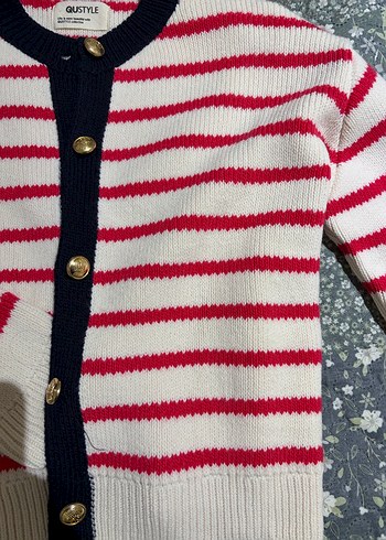 Düğmeli Çizgili Triko Kadın Hırka - Görsel 5