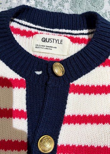 Düğmeli Çizgili Triko Kadın Hırka - Görsel 3