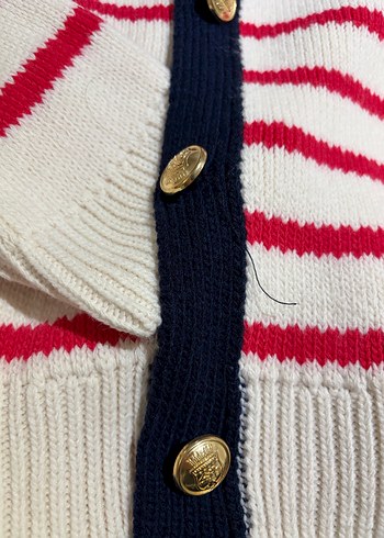 Düğmeli Çizgili Triko Kadın Hırka - Görsel 4