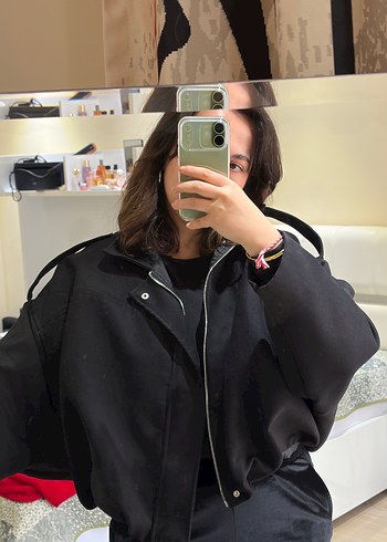 Siyah Süet Kadın Kemerli Midi Ceket - Görsel 5