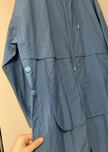 Mavi Kadın Midi Boy Rahat Kesim Yağmurluk - Görsel 2