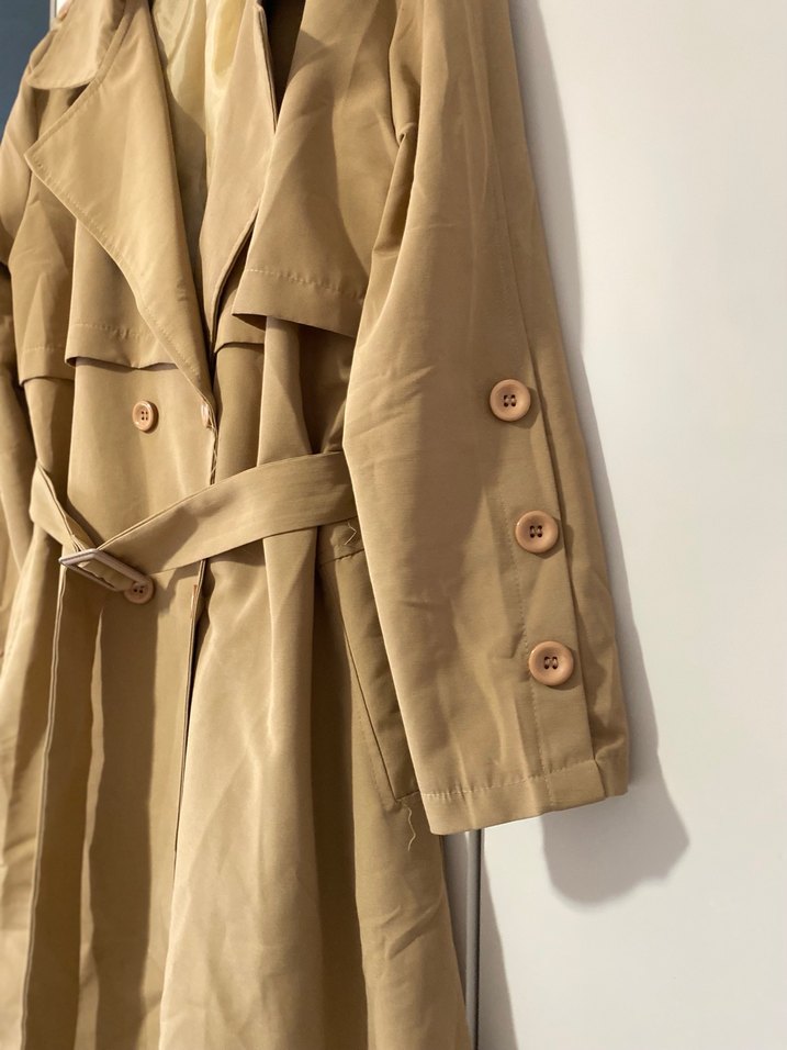 Bej Uzun Kadın Trençkot - Görsel 3