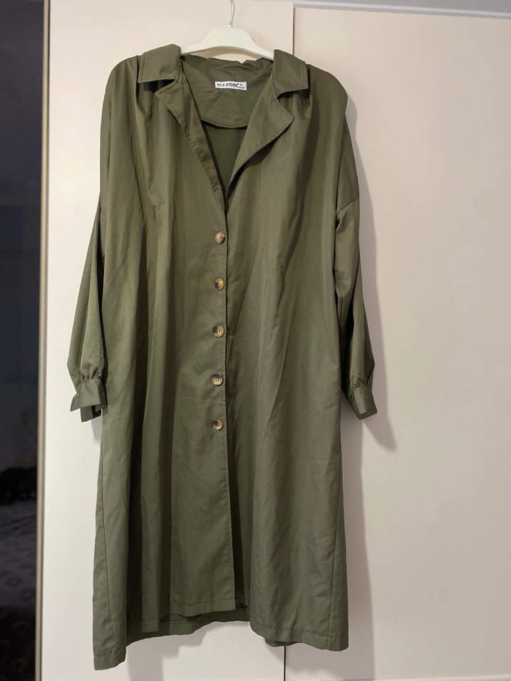 Kadın Haki Uzun Trençkot - Görsel 2