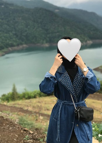 Kemerli, Uzun Kollu Lacivert Kadın Denim Ceket - Görsel 2