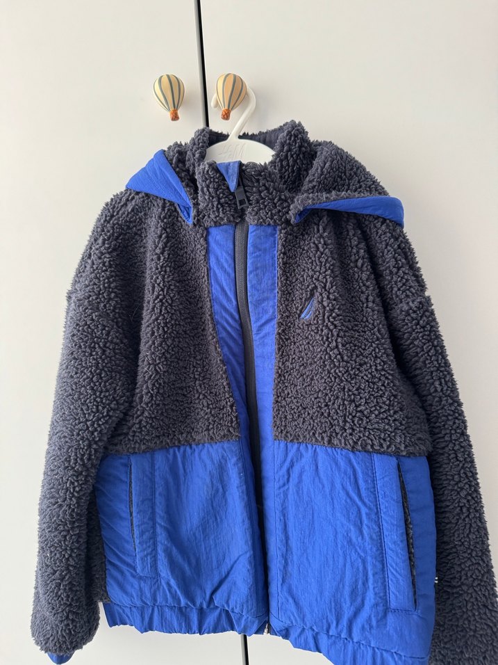 Gri Mavi Peluş Erkek cocuk  Mont - Görsel 2