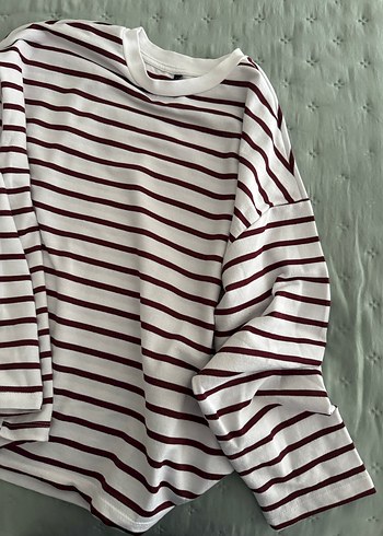 Bordo Çizgili Uzun Kollu Hamile Tişört - Görsel 7