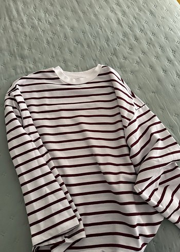 Bordo Çizgili Uzun Kollu Hamile Tişört - Görsel 8