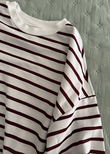 Bordo Çizgili Uzun Kollu Hamile Tişört - Görsel 2