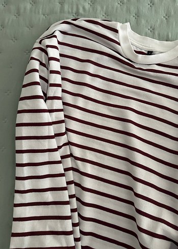 Bordo Çizgili Uzun Kollu Hamile Tişört - Görsel 4