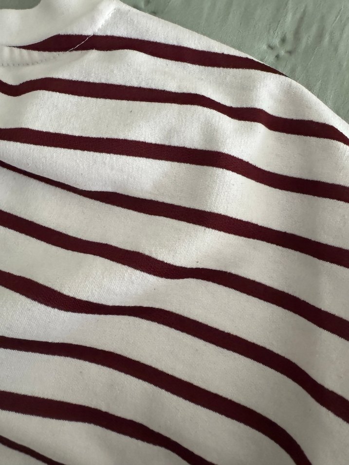Bordo Çizgili Uzun Kollu Hamile Tişört - Görsel 5