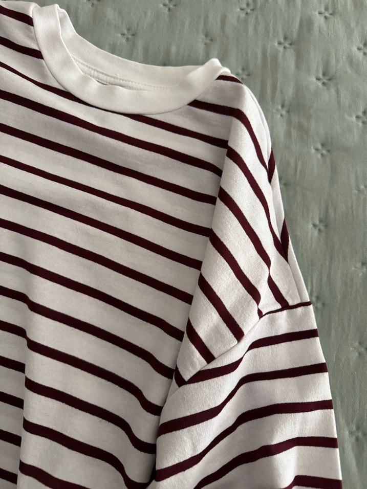 Bordo Çizgili Uzun Kollu Hamile Tişört - Görsel 2