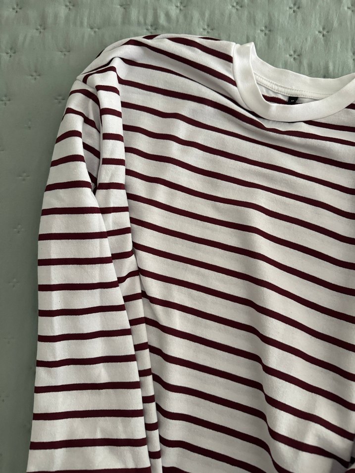 Bordo Çizgili Uzun Kollu Hamile Tişört - Görsel 4