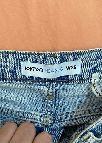 s Beden Düğmeli Mavi ışıltı Desenli Kadın Denim Şort